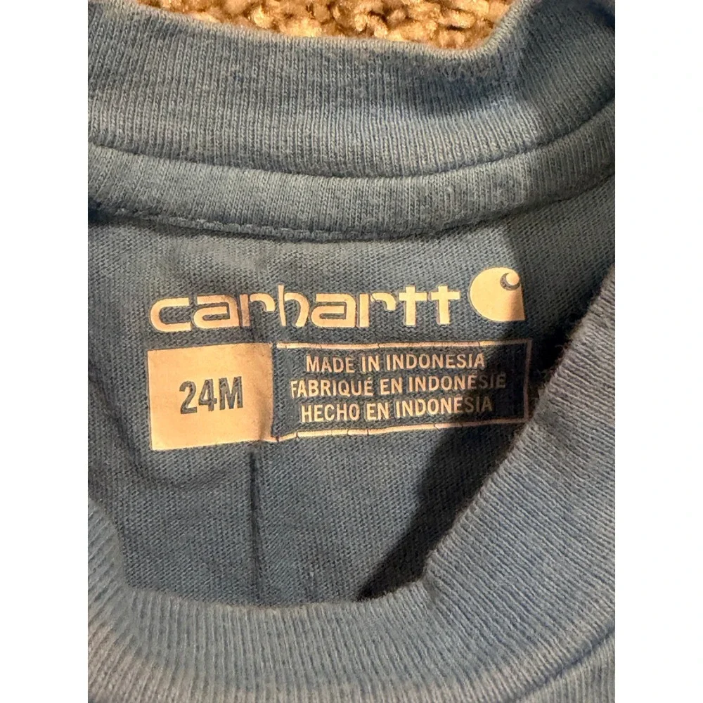 Carhartt Bodysuit Kids‎ 24M Blue Short Sleeve Pocket One Piece Snap Romper *